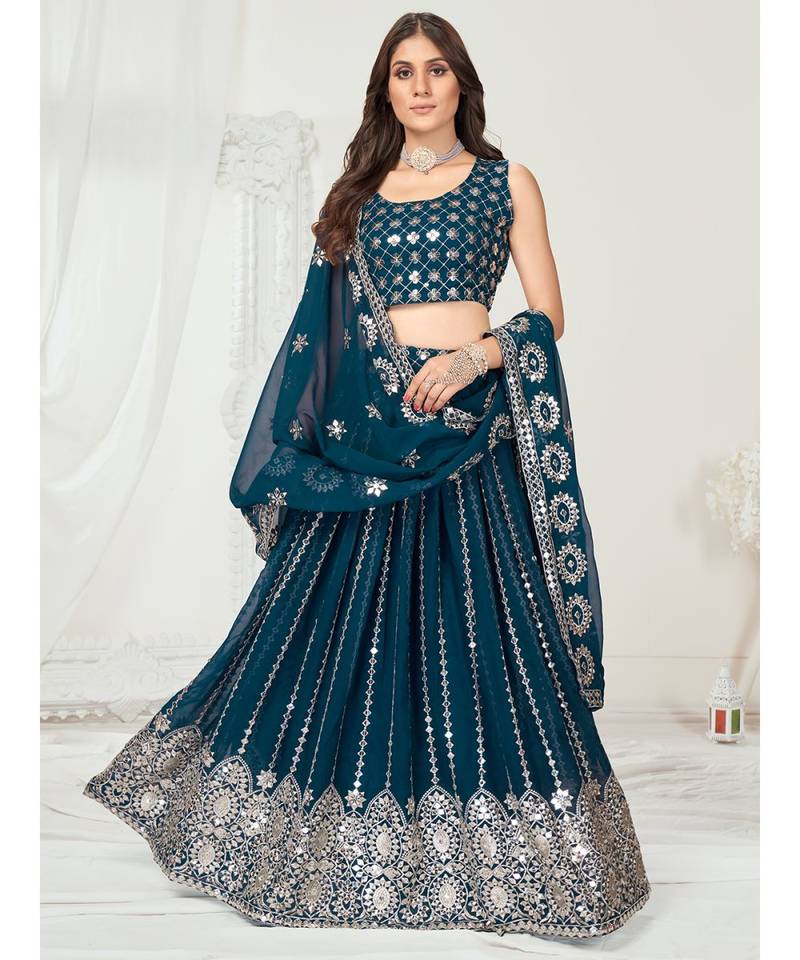 Rama Blue Golden Thread Georgette Lehenga Choli