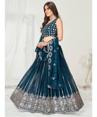 Rama Blue Golden Thread Georgette Lehenga Choli 5