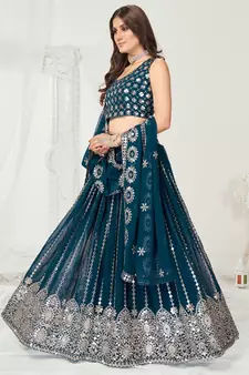 Rama Blue Golden Thread Georgette Lehenga Choli