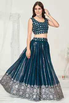 Rama Blue Golden Thread Georgette Lehenga Choli