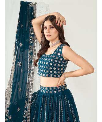 Rama Blue Golden Thread Georgette Lehenga Choli 7
