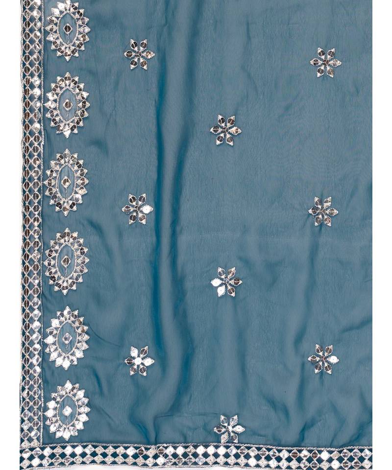 Rama Blue Golden Thread Georgette Lehenga Choli