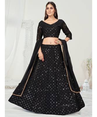 Sable Black Navratri Special Sequence Worked Lehenga Choli 4