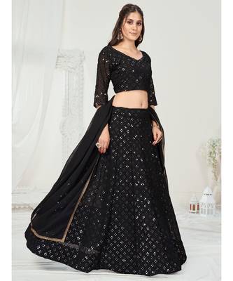 Sable Black Navratri Special Sequence Worked Lehenga Choli 1