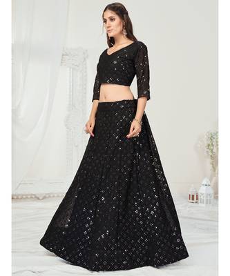 Sable Black Navratri Special Sequence Worked Lehenga Choli 5