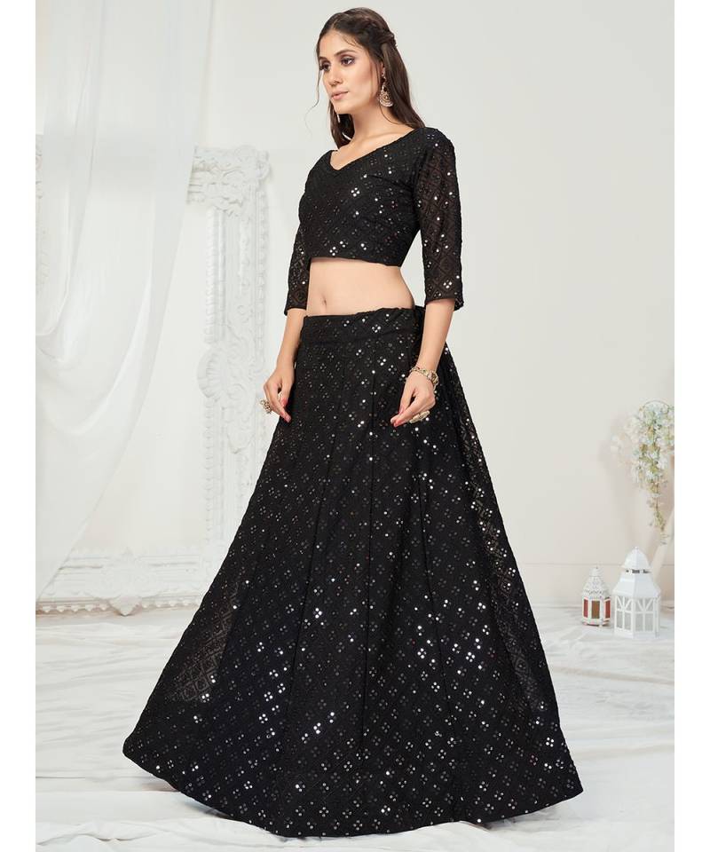 Sable Black Navratri Special Sequence Worked Lehenga Choli