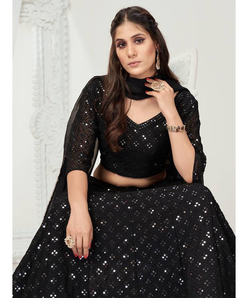 Sable Black Navratri Special Sequence Worked Lehenga Choli