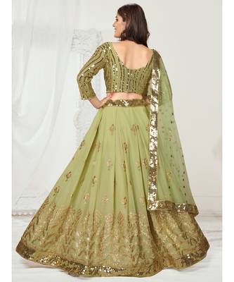 Pista Green Golden Thread Silk Lehenga Choli 3