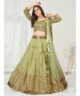 Pista Green Golden Thread Silk Lehenga Choli 4