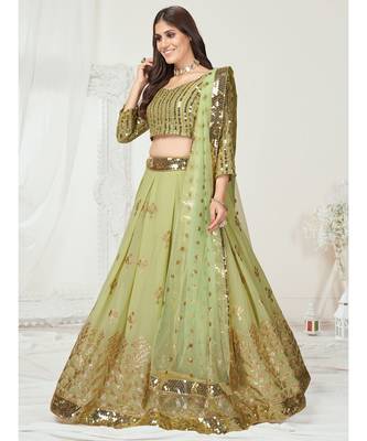 Pista Green Golden Thread Silk Lehenga Choli 1