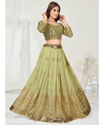 Pista Green Golden Thread Silk Lehenga Choli 5