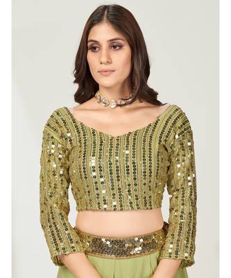 Pista Green Golden Thread Silk Lehenga Choli 6