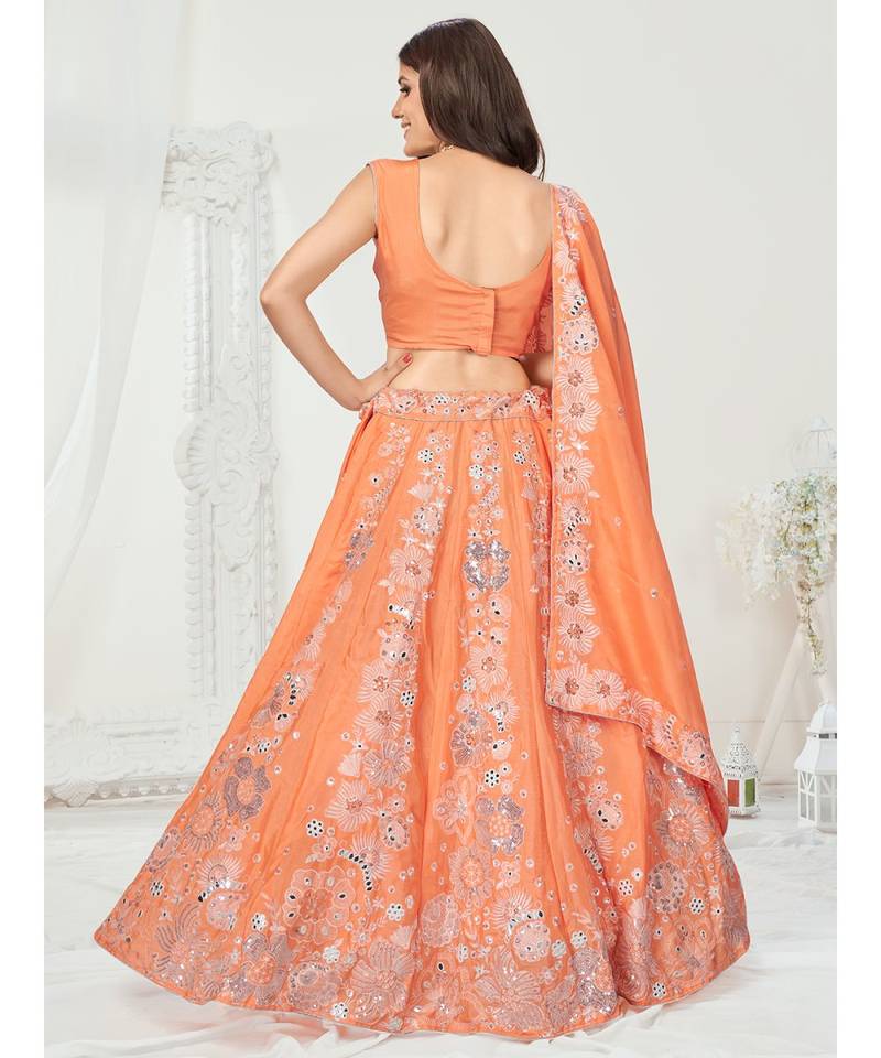 Saffron Orange Silver Worked Lehenga Choli