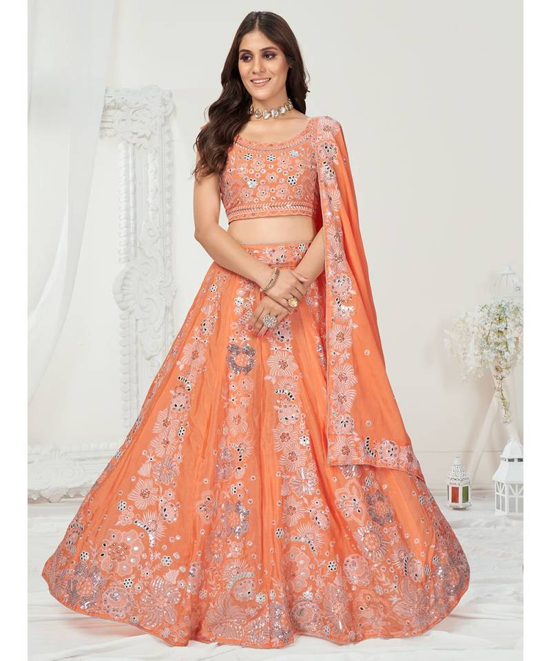 Saffron Orange Silver Worked Lehenga Choli