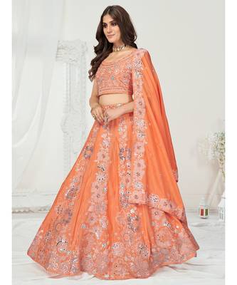 Saffron Orange Silver Worked Lehenga Choli 1