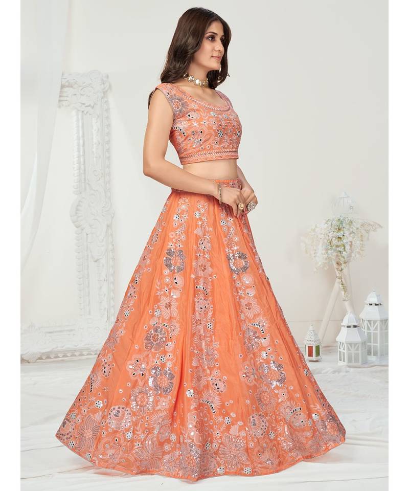 Saffron Orange Silver Worked Lehenga Choli