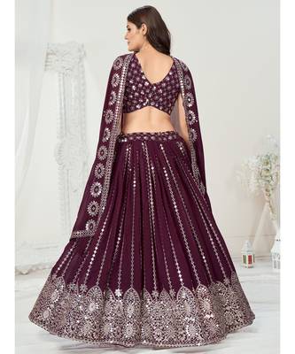 Wine Purple Gota Patti Worked Georgette Lehenga Choli 3