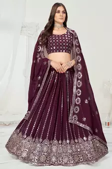 Wine Purple Gota Patti Worked Georgette Lehenga Choli