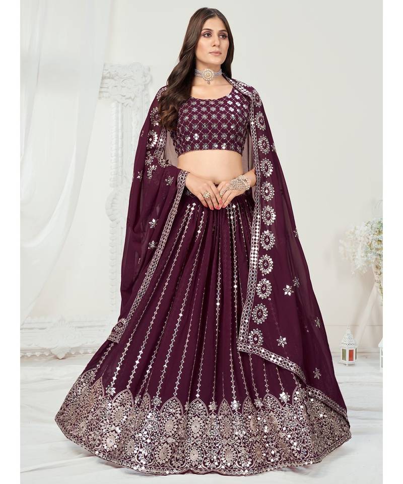 Wine Purple Gota Patti Worked Georgette Lehenga Choli