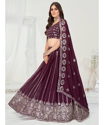 Wine Purple Gota Patti Worked Georgette Lehenga Choli 5