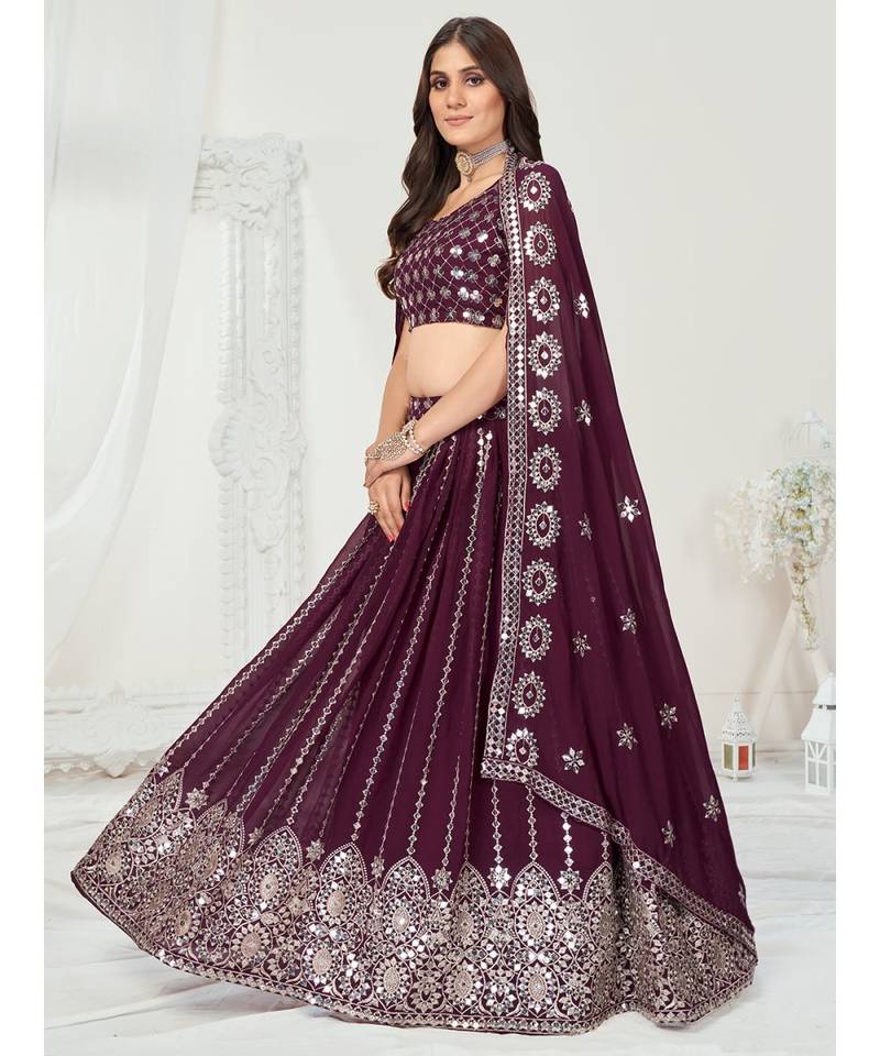 Wine Purple Gota Patti Worked Georgette Lehenga Choli