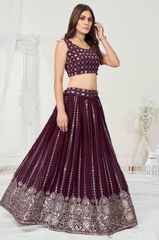 Wine Purple Gota Patti Worked Georgette Lehenga Choli
