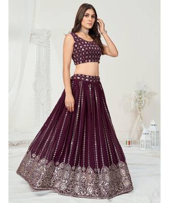Wine Purple Gota Patti Worked Georgette Lehenga Choli 1