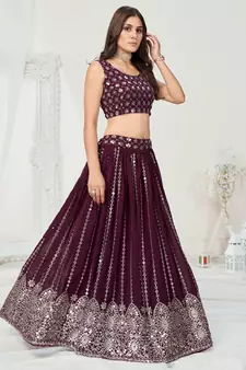 Wine Purple Gota Patti Worked Georgette Lehenga Choli