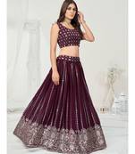 Wine Purple Gota Patti Worked Georgette Lehenga Choli