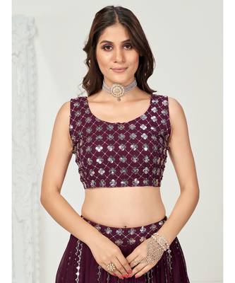 Wine Purple Gota Patti Worked Georgette Lehenga Choli 6
