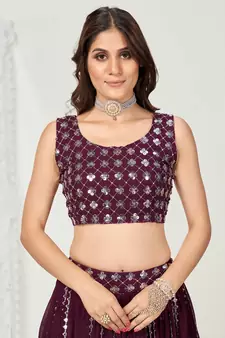 Wine Purple Gota Patti Worked Georgette Lehenga Choli