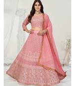 Melon Pink Thread Embroidered Georgette Lehenga Choli