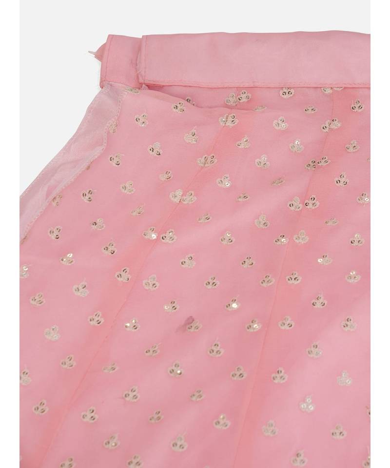 Melon Pink Thread Embroidered Georgette Lehenga Choli