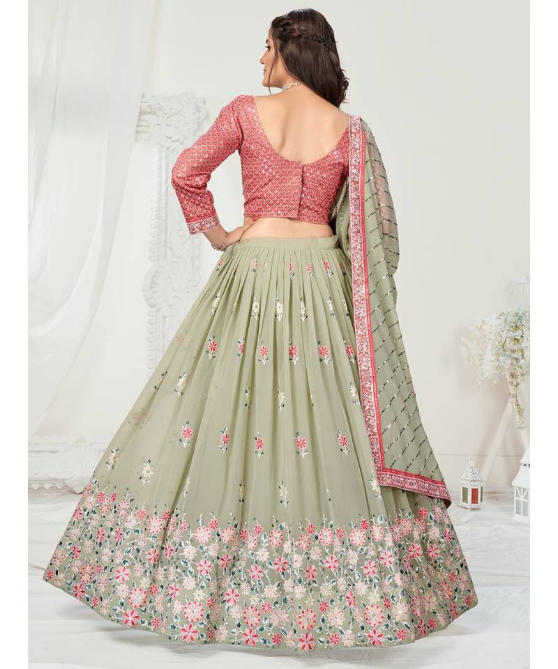 Moss Green Sequence Embroidered Georgette Lehenga Choli