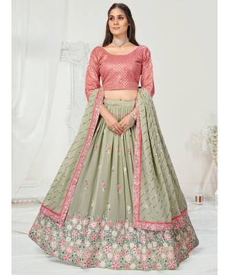 Moss Green Sequence Embroidered Georgette Lehenga Choli 4