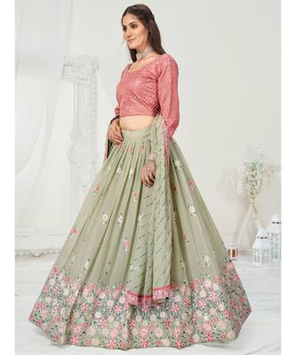 Moss Green Sequence Embroidered Georgette Lehenga Choli 1