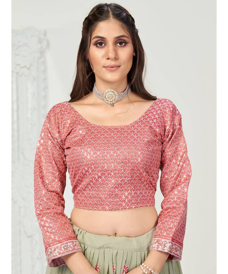 Moss Green Sequence Embroidered Georgette Lehenga Choli