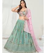 Ice Blue or Pink Sequence Worked Lehenga Choli