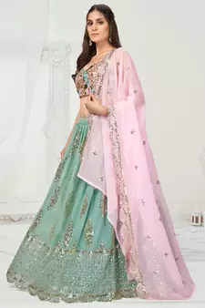Ice Blue or Pink Sequence Worked Lehenga Choli