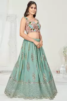 Ice Blue or Pink Sequence Worked Lehenga Choli