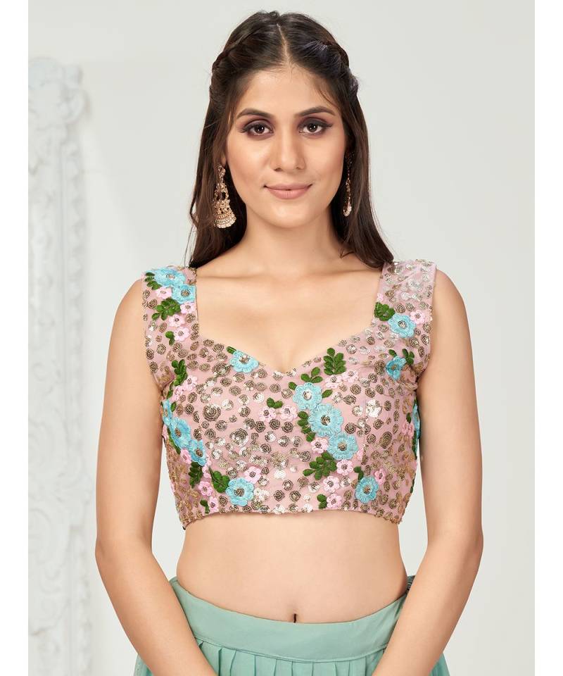 Ice Blue or Pink Sequence Worked Lehenga Choli