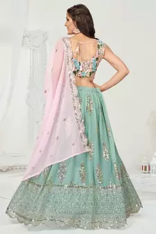 Ice Blue or Pink Sequence Worked Lehenga Choli