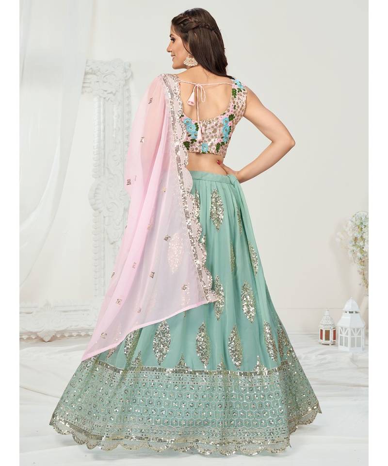 Ice Blue or Pink Sequence Worked Lehenga Choli