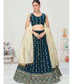 Deep Peacock Blue Sequence Georgette Lehenga Choli