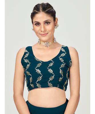 Deep Peacock Blue Sequence Georgette Lehenga Choli 6