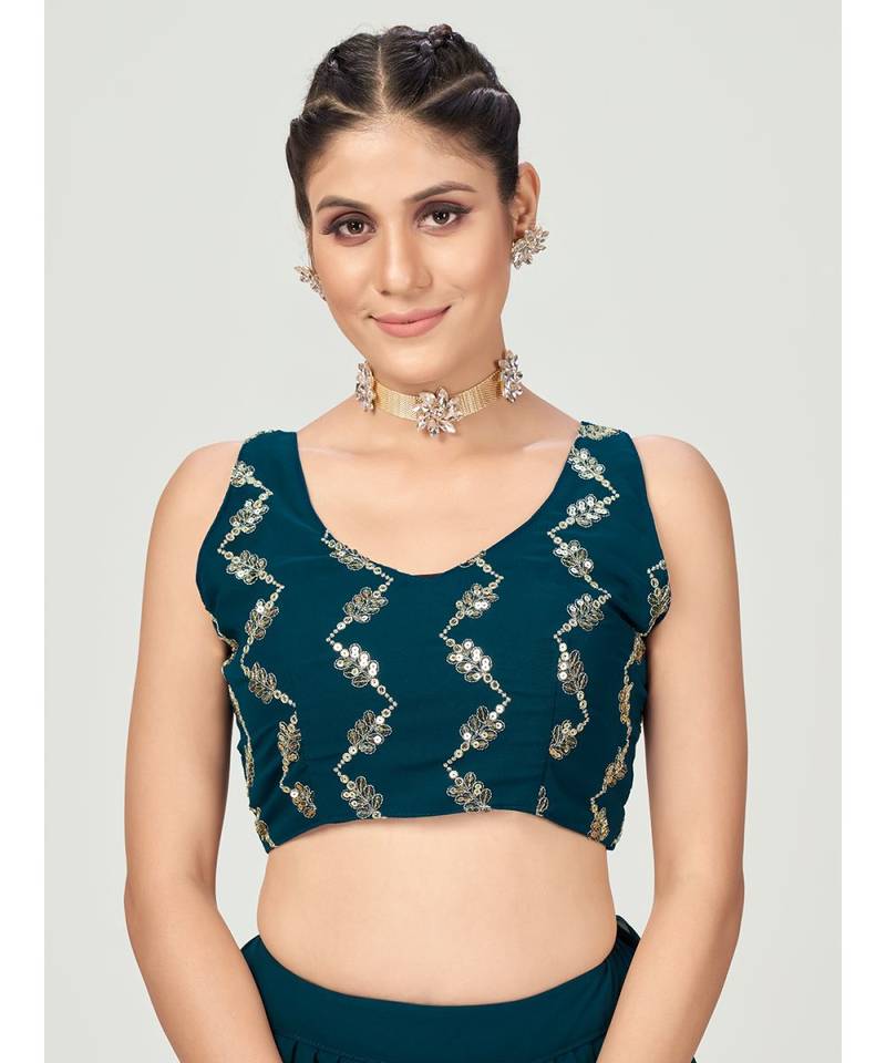 Deep Peacock Blue Sequence Georgette Lehenga Choli