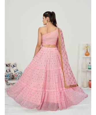 Rose Pink Fancy Party Wear Tissue Silk Lehenga Choli 3