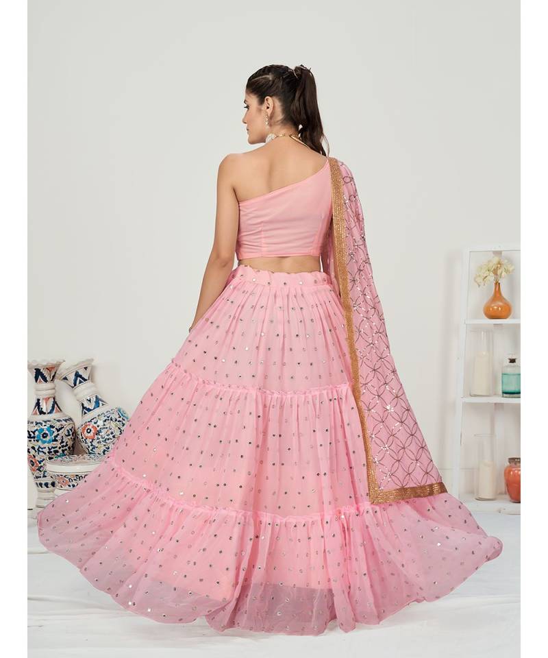 Rose Pink Fancy Party Wear Tissue Silk Lehenga Choli