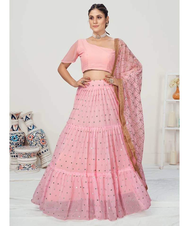 Rose Pink Fancy Party Wear Tissue Silk Lehenga Choli
