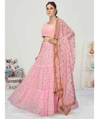 Rose Pink Fancy Party Wear Tissue Silk Lehenga Choli 1
